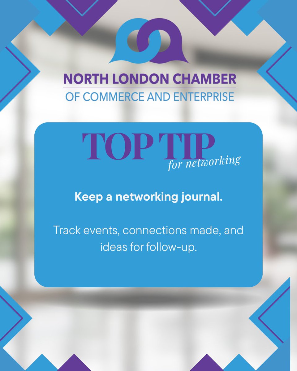 📝 Networking tip: Keep a networking journal.
Track events, connections made, and ideas for follow-up.
✨ Helps you plan and measure networking success.
#BusinessNetworking #NorthLondon #BusinessGrowth #Entrepreneurs #Community