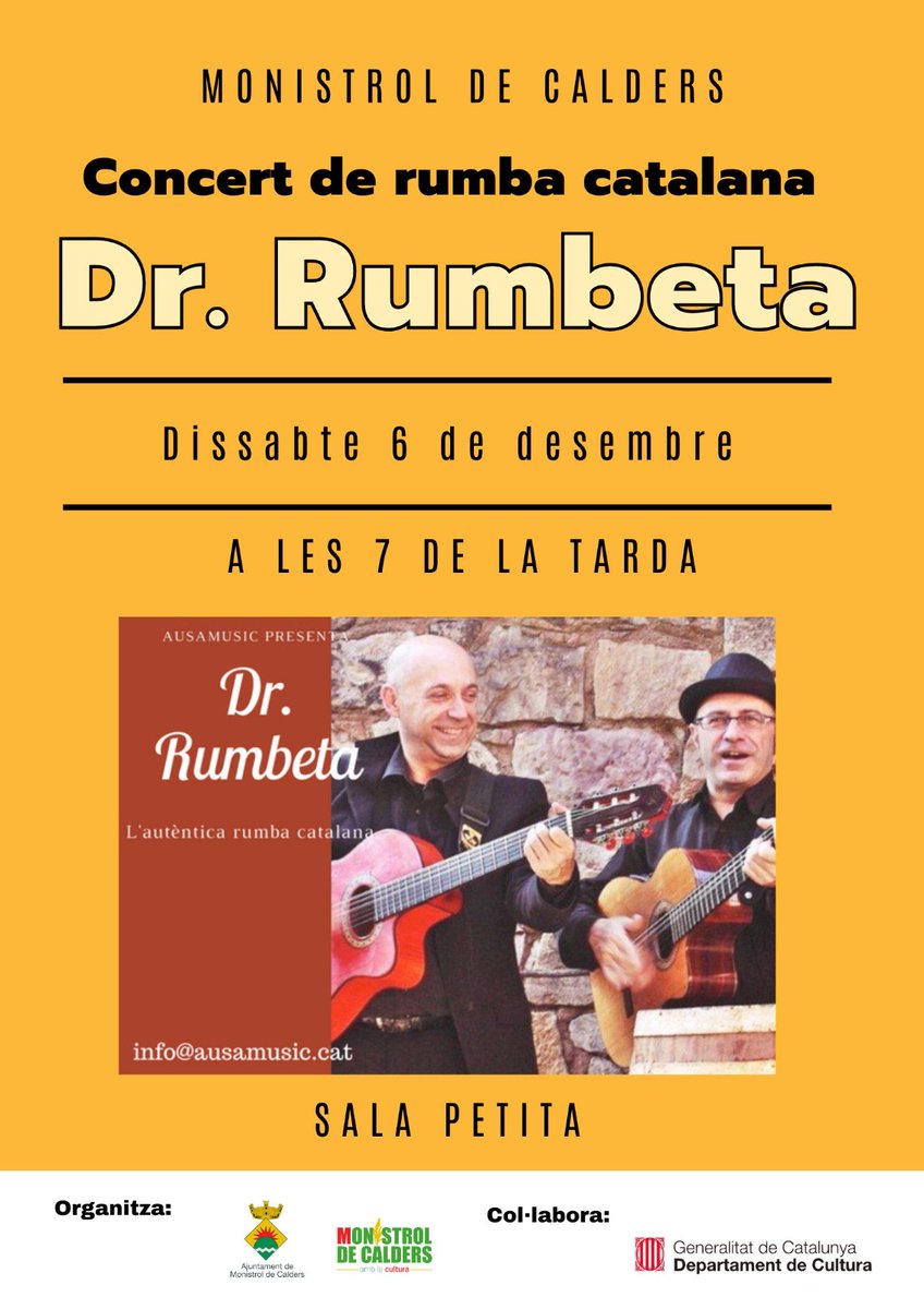 Aquest dissabte dia 6 de desembre a les 7 de la tarda tindrem rumbeta catalana a la Sala Petita.