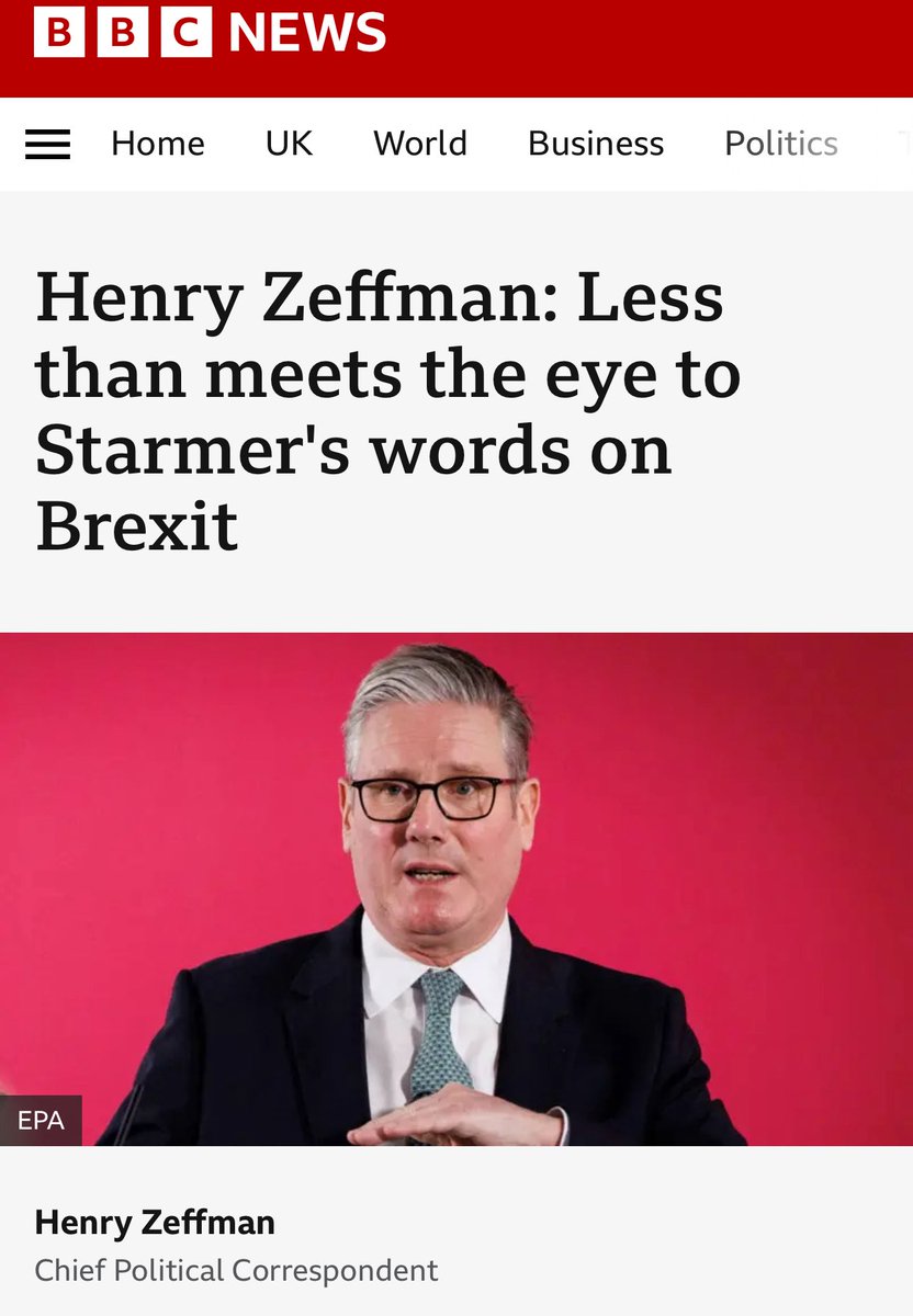 Finally. Even the BBC has busted Starmer’s Brexit spin! 🙏 <a href="/hzeffman/">Henry Zeffman</a> 

🤡 Keir Starmer built his entire political career calling for a second referendum then spent 5 years pretending Brexit was sacred scripture.

Now he admits the Tory Brexit deal “hurt our economy”… but still