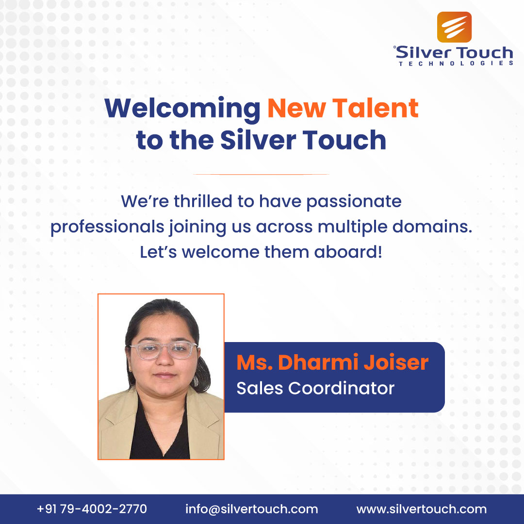 We’re excited to welcome a new team member to Silver Touch Technologies!

Our new team member’s passion and expertise will support our continued growth across domains.

Wishing her a great start and a successful journey ahead.

#SilverTouchTechnologies #WelcomeAboard #NewJoiner