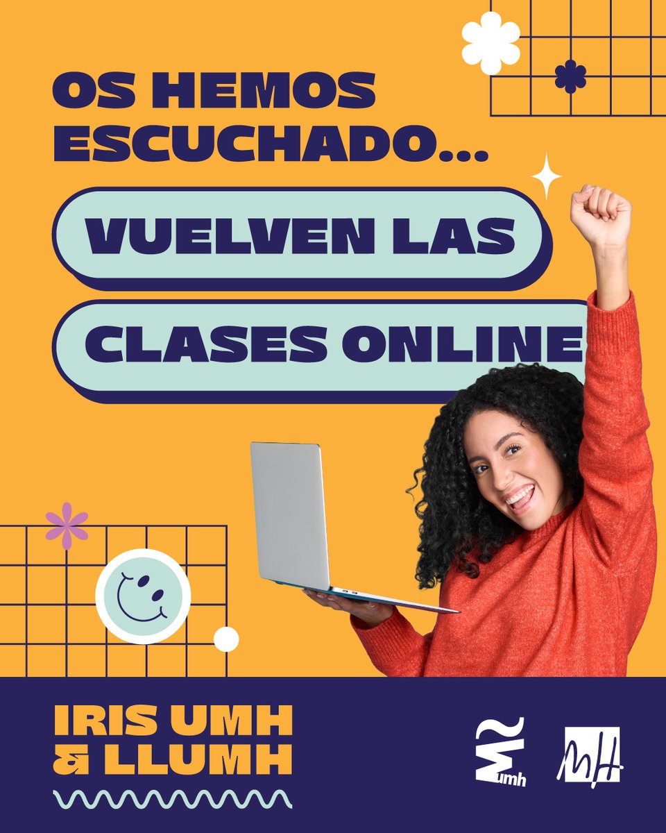 ¡Os hemos escuchado!

💻Vuelven las clases online para los cursos de IRIS UMH  y LLUMH.

Podrás acompañarte de clases de apoyo para mejorar:

🔹Inglés con IRIS UMH
idiomasumh.es/es/iris/progra…

🔹Valenciano con LLUMH
idiomasumh.es/es/llumh/progr…

¡Gratis para la comunidad <a href="/UniversidadMH/">UMH</a> !