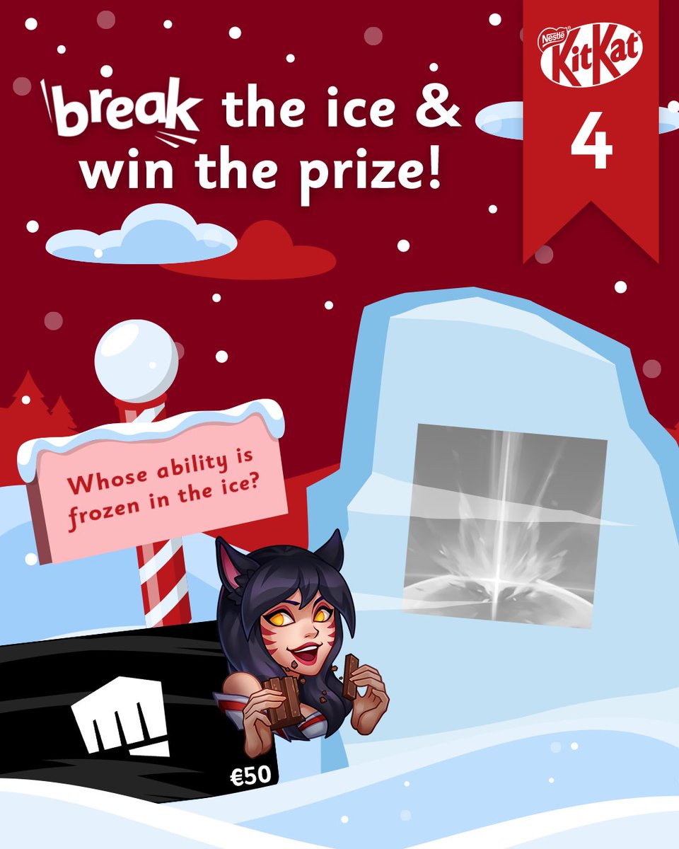 KITKATGaming's tweet image. Break the Ice &amp;amp; Win the Prize! - Day 4 ❄️

Join now for a chance to win a €50 Riot Merch gift card and one of our ‘Have a break’ emotes! 🍫

To enter:
➡️ Follow @KITKATGaming
➡️ Like, repost and comment the correct answer!