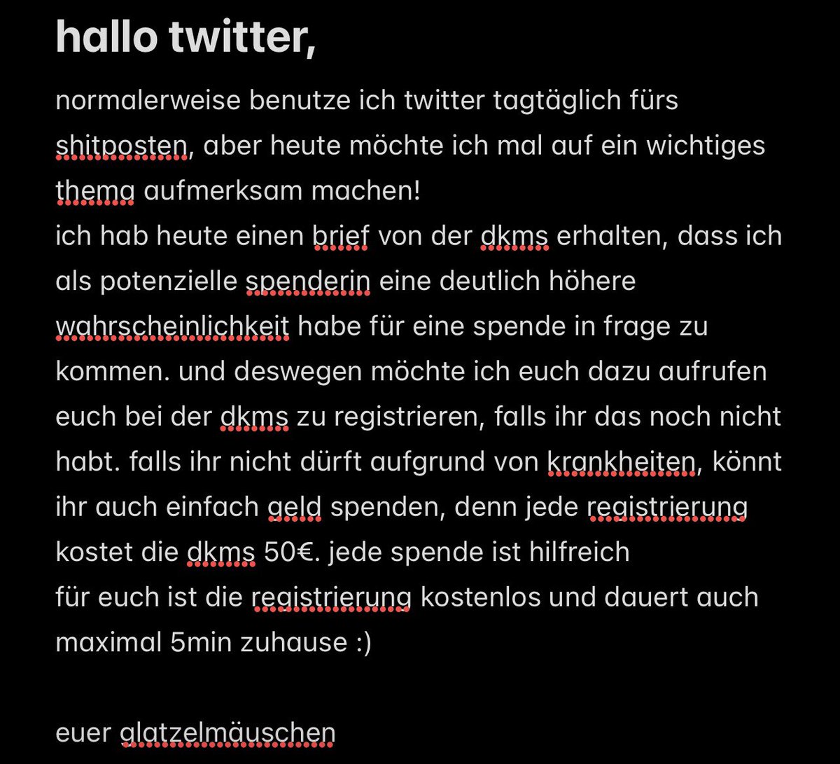 bitte kurz lesen und gerne teilen :)

dkms.de