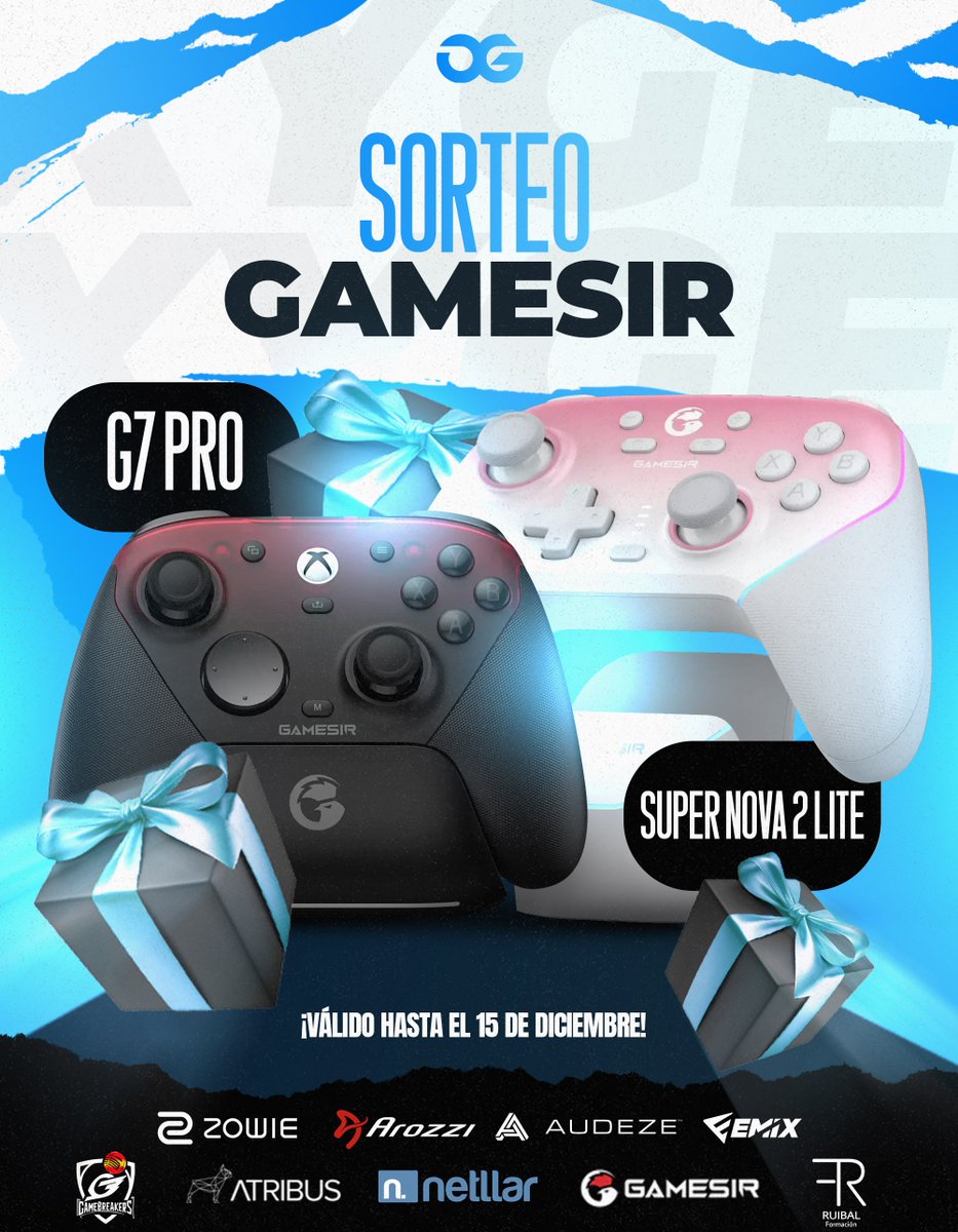 ¡Gracias a <a href="/mygamesir/">GameSir</a> os traemos un SORTEAZO para empezar bien diciembre! 🎁

🎮 x1 G7 PRO
🎮 x1 SUPER NOVA 2 LITE

📍Requisitos:

🔄 RT a la publicación 
✅ Seguir a <a href="/mygamesir/">GameSir</a> y a <a href="/GamingOxygen/">Oxygen Gaming</a> 
📢 Mencionar a dos amigos

¡Válido hasta el 15/12! 💙

(Activo en X e Instagram)