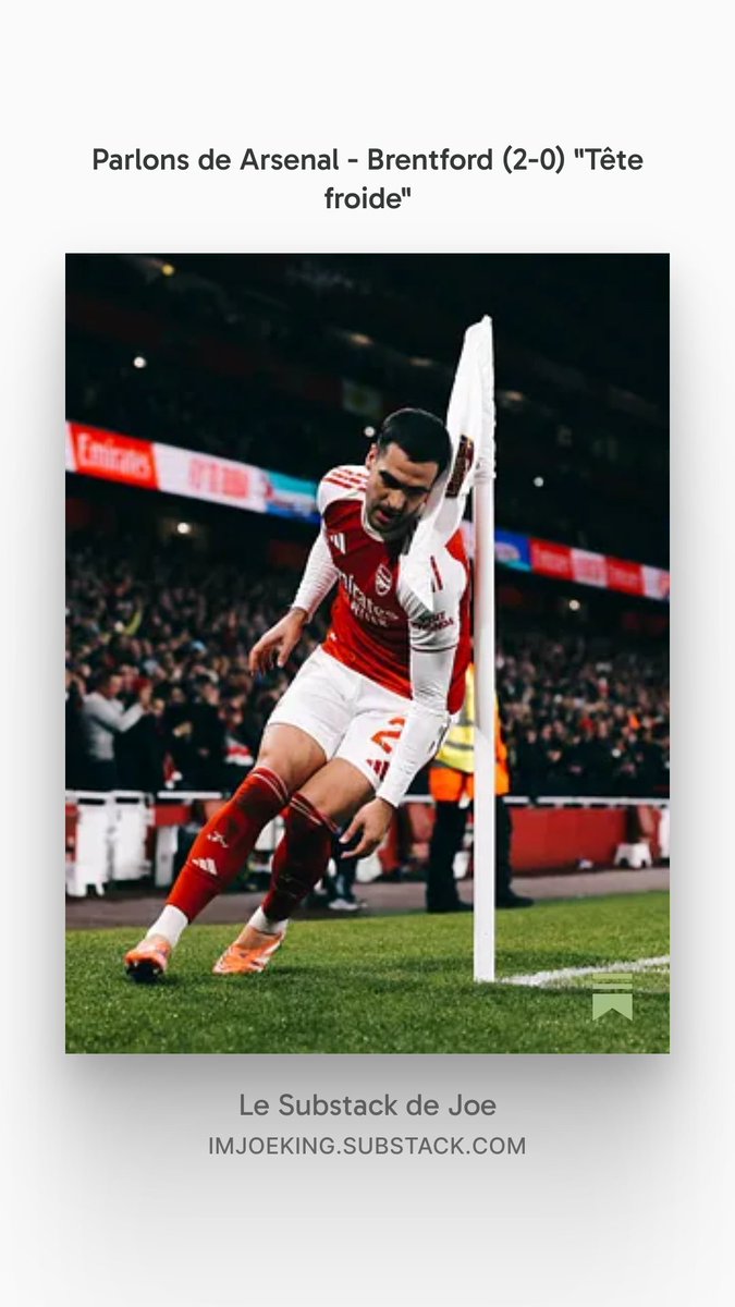 Débrief écrit de Arsenal Brentford dispo sur substack eheh ⚪️🔴⚪️🔴

Avec notamment un focus sur Merino et sur la différence d'animation entre les deux côtés !

Lien juste en dessous, merci pour les partages et le soutien !! 😁