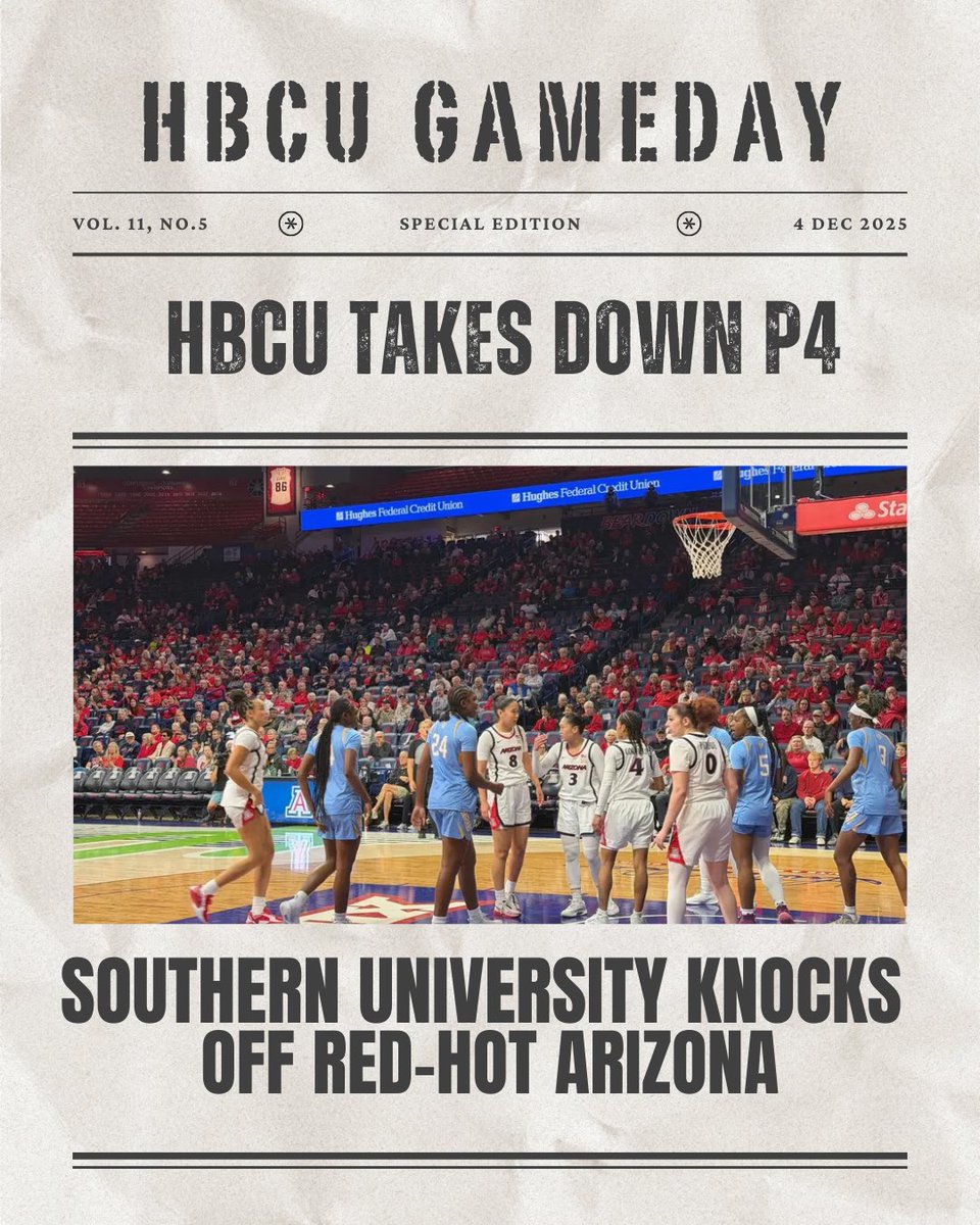 MAJOR DUB: <a href="/SouthernUsports/">Southern University Jaguars</a> women take down previously unbeaten Arizona, via <a href="/livforhoops/">Liv Antilla</a> 

tinyurl.com/yrnnr38n