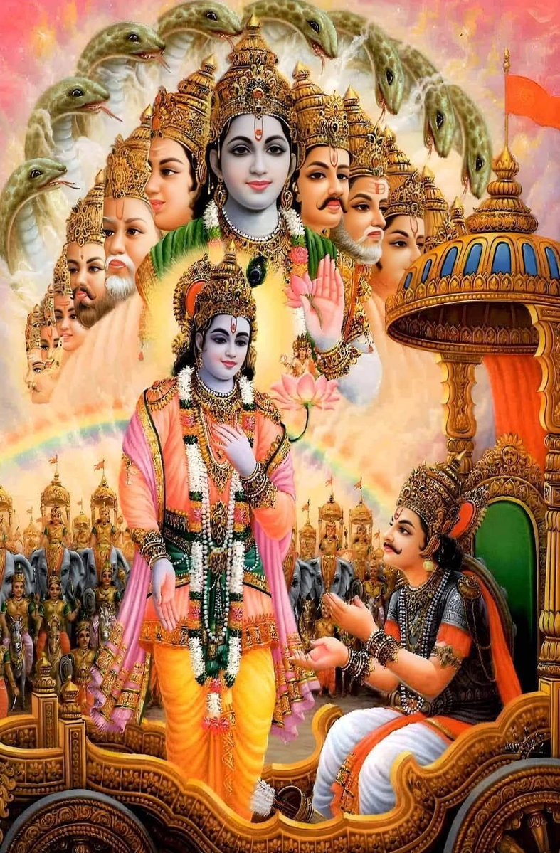 _SanatanDharma's tweet image. महाभारत युद्ध के मैदान में जब अर्जुन अपने लक्ष्य से भटकने लगा तब भगवान श्री कृष्ण ने उपदेश दिया और अर्जुन से कहा।
हे पार्थ, तुम अपना कर्म करते रहो कर्म के फल की लालसा मत करो। निस्वार्थ भाव से किया हुआ कर्म, मैं सदैव स्मरण रखता हूँ और समय आने पर मै उसका परिणाम अवश्य देता हूँ ।…