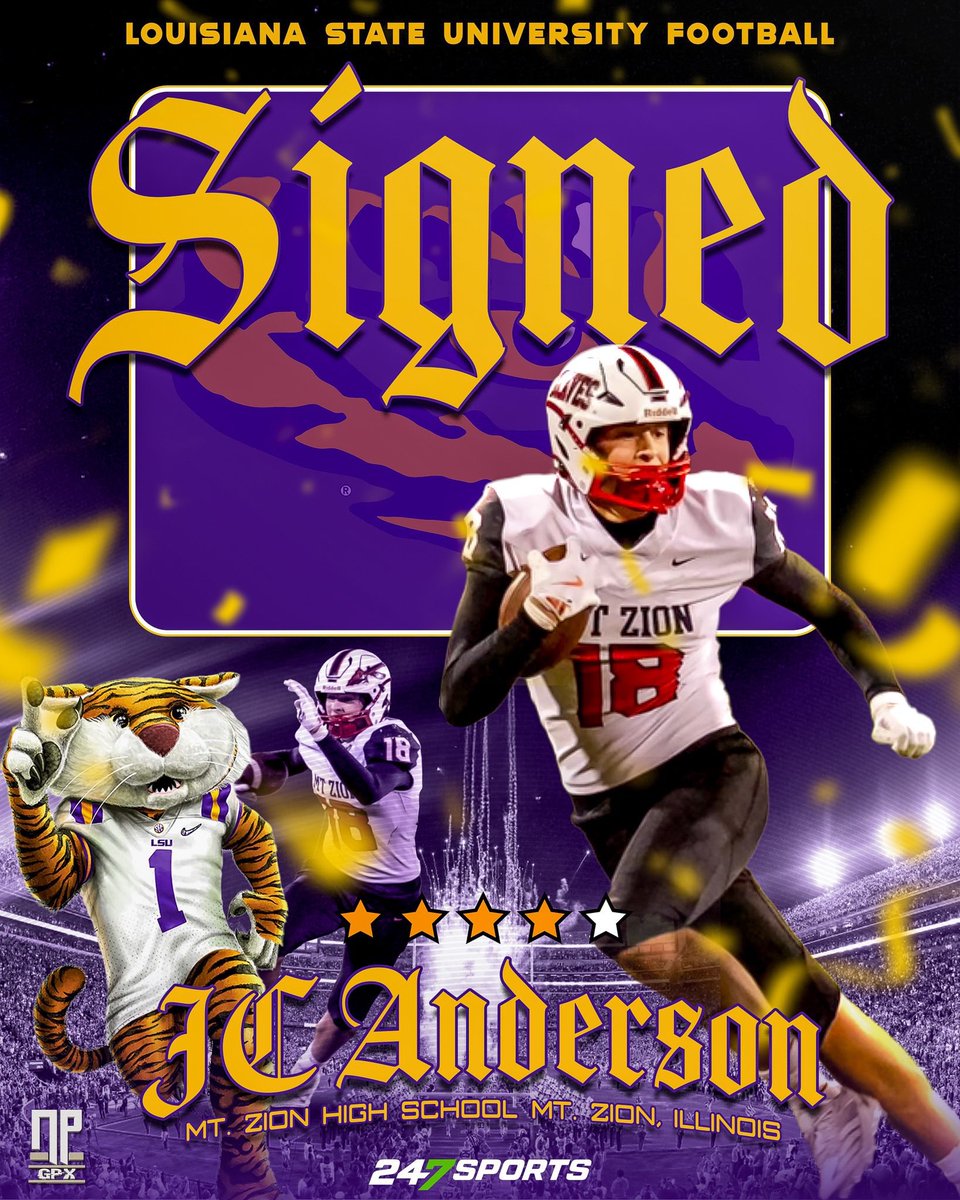 JC Anderson (<a href="/jcanderson34/">JC Anderson</a>), the class of 2026 <a href="/247Sports/">247Sports</a> 4⭐️ tight end from Mt. Zion High School (Mt. Zion, IL), has flipped from the Ole Miss Rebels and signed with the LSU Tigers!