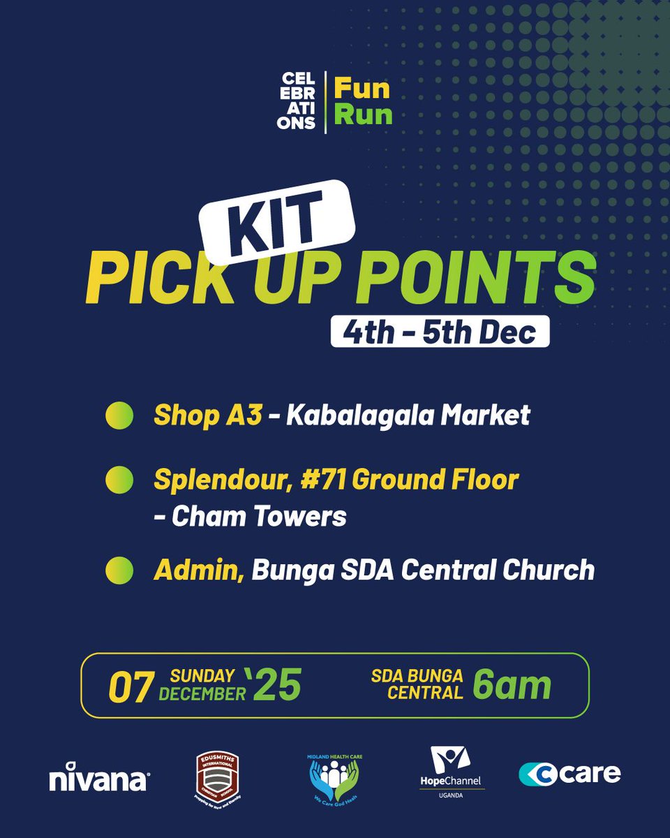 FunrunUg's tweet image. Here are the pickup points. Get your kit in time, to be ready in time.
.
#celebrations #funrun #run4wellness