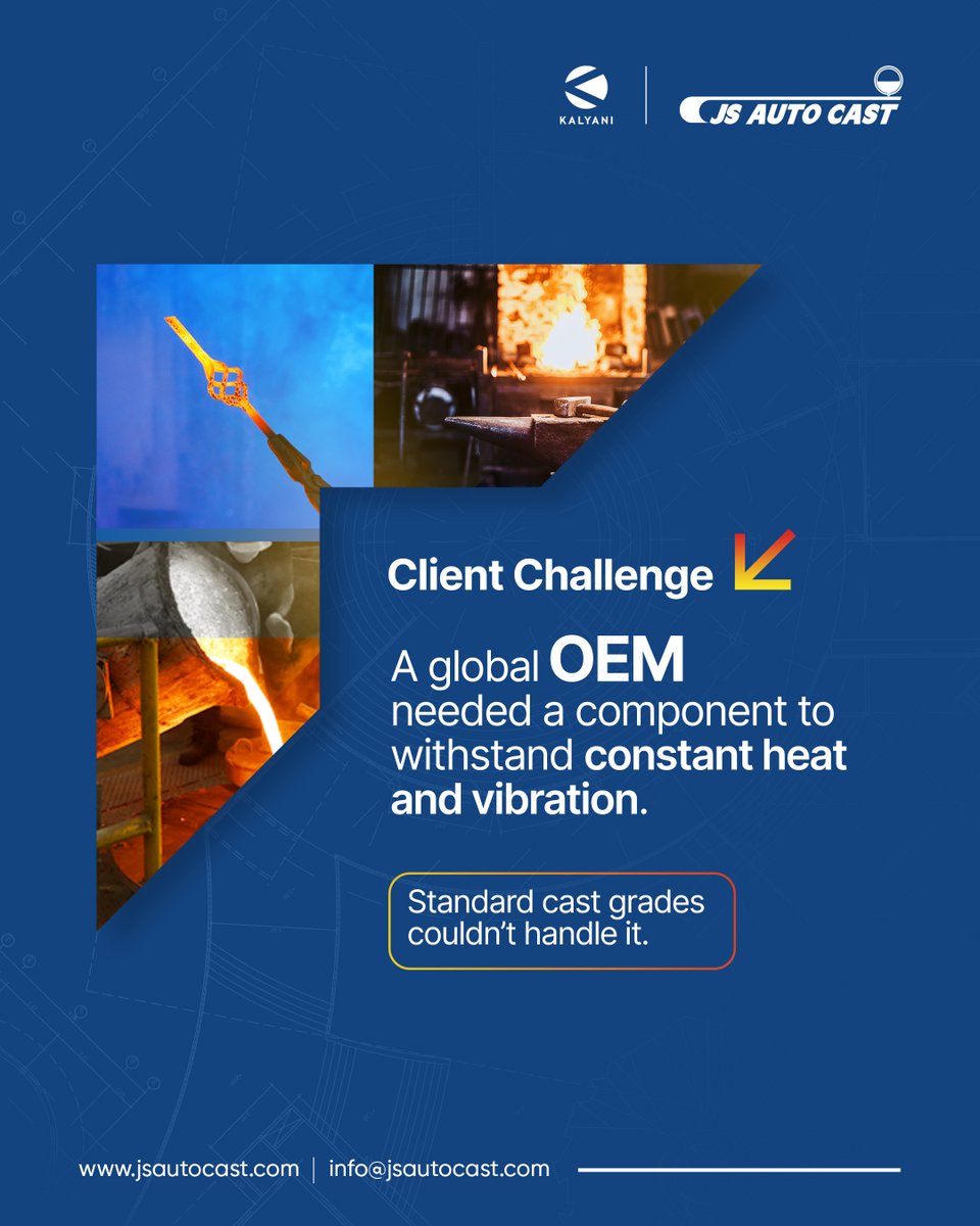js_auto_cast's tweet photo. What happens when standard cast grades canβt take the heat? π₯
Discover how we solved a global #ππππ¬ toughest challenge with #HiSiMo.
https://t.co/VCcgJTxLh6
#AutoComponents #GlobalOEMPartner #CastingSolutions #ManufacturingIndia #MaterialMatters #BharatForge #JSAutocast https://t.co/UYFrUOBeVY