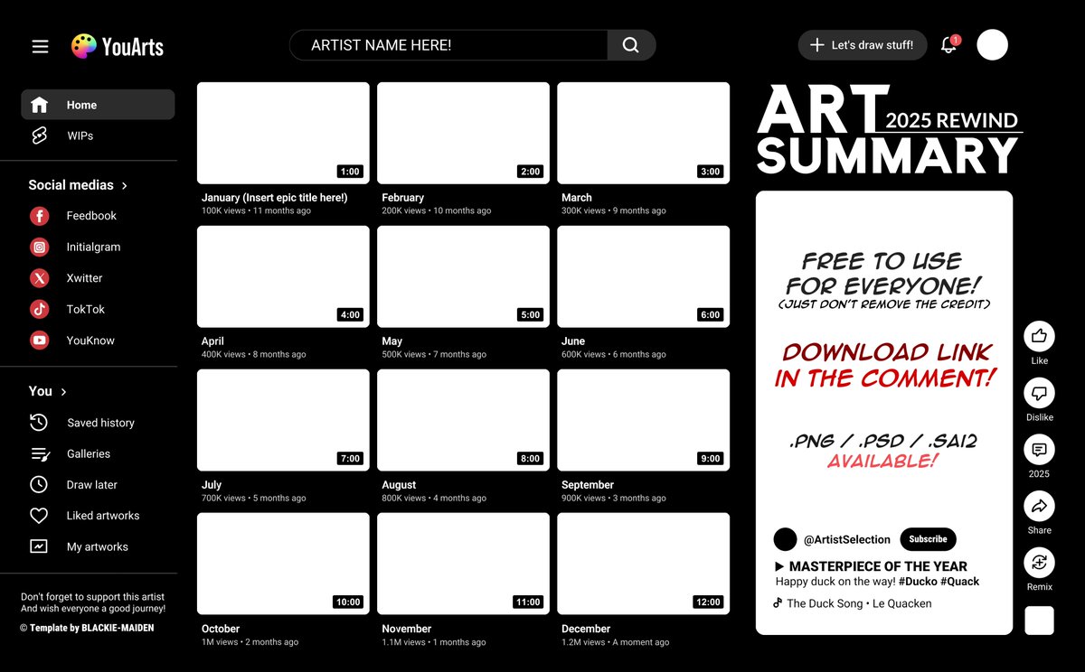 Art Summary 2025 template 🎨✨
It's time to rewind your arts of this year, let's share your artsy feed together!

I thought it would be funny so I make it. ─ You can get this template in my reply, and feel free to edit the way you want!