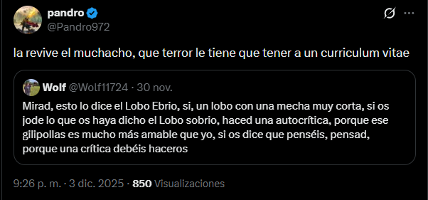 Me hace gracia que me diga esto una persona que vive de youtube, twitch y kick, y cuando yo hasta hace poco mas de medio mes estaba trabajando, un periodo laboral que tuve de año y medio, y en el que fui despedido por falta de trabajo, y en el cual espero volver en breves