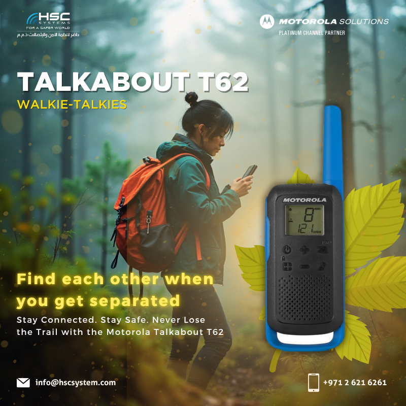 Stay connected in the wild—Motorola Talkabout T62 keeps your adventure team together when phones can’t.

#HSCS 
#forasaferworld #uae #abudhabi #dubai #digitaltransformation
#MotorolaSolutions #TalkaboutT62 
#ملتزمون_ياوطن
#نتصدر_المشهد