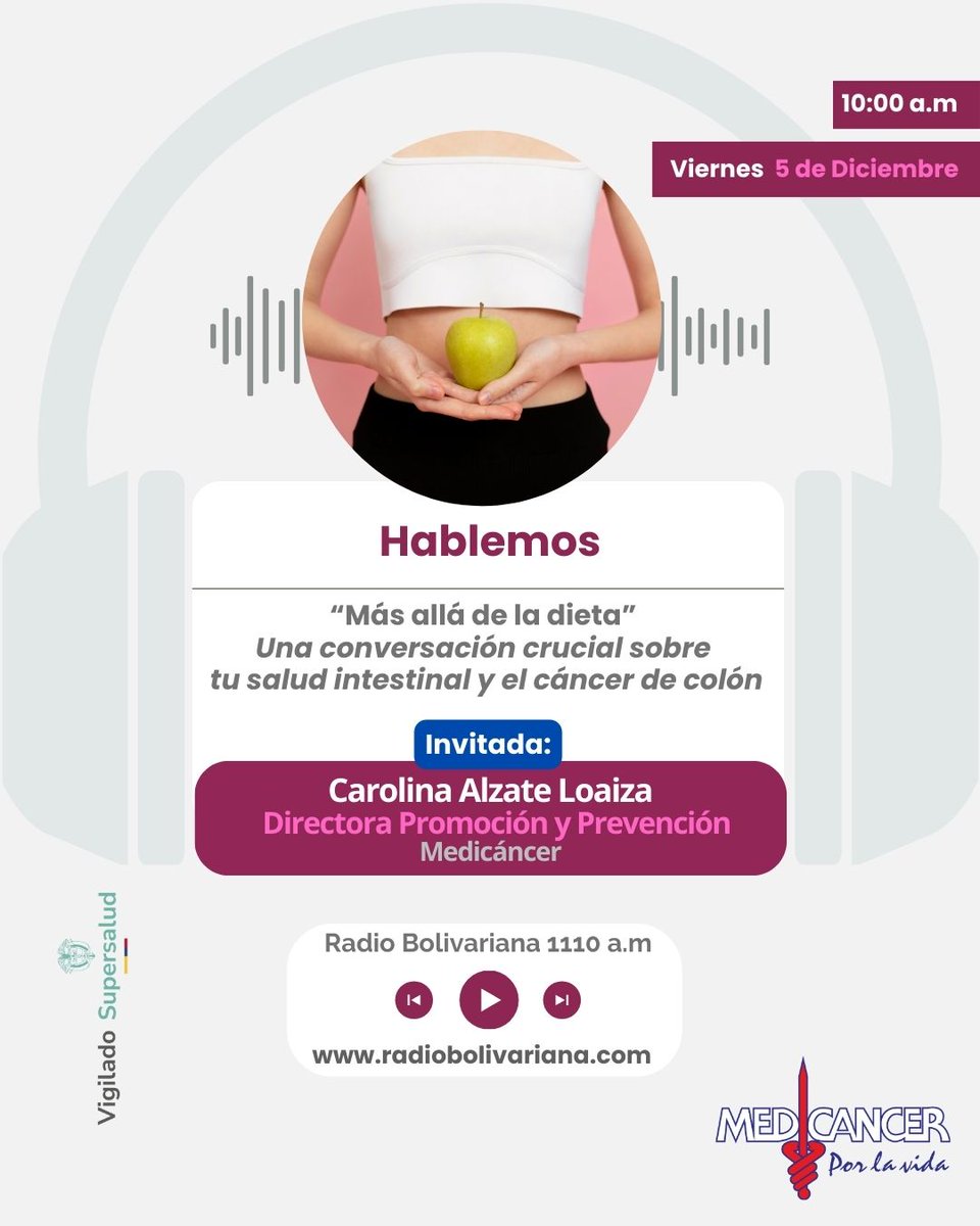 Medicancer's tweet image. ¿Sabías que lo que pasa en tu intestino puede ser la diferencia entre prevenir o enfrentar un cáncer de colón? No es solo comer lechuga… es entender cómo funciona tu segundo cerebro.

Sintoniza mañana Viernes a las 10:00 a.m. los 1.110 AM y #Hablemos.

¡Te esperamos!💙