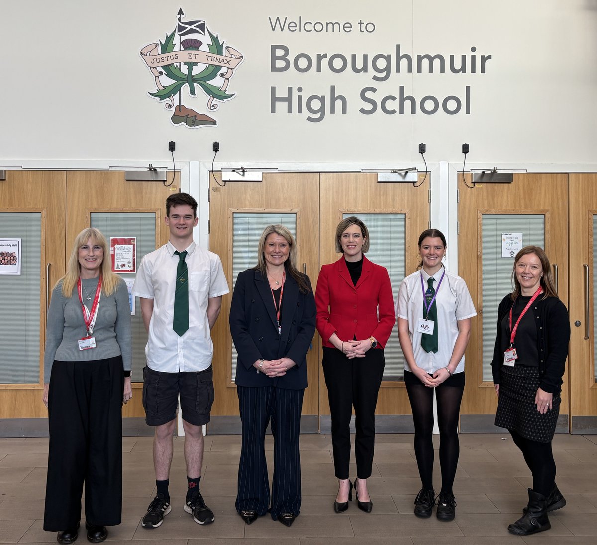 ScotGovEdu's tweet photo. Education Secretary @JennyGilruth visited @BoroughmuirHS to see the Mentors in Violence Prevention (MVP) programme in action.
It empowers young people to safely challenge gender-based violence.
@ScotGov has invested over £6 million in the Violence Prevention Framework since 2023. https://t.co/cDR75gzs07