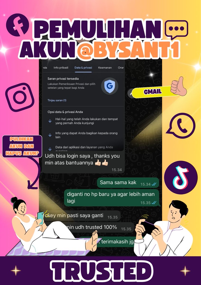 goomiyumii's tweet image. 🌸OPEN PEMULIHAN AKUN &amp;amp; LACAK LOKASI , JIKA ADA KENDALA DENGAN AKUN KAKAK BISA KONSULTASI YA KAK👇🏻🌸

wa.me/6282285420858

•🌸•JASA PEMULIHAN AKUN
•🌸•JASA HAPUS AKUN 
•🌸•SADAP WHATSAPP
•🌸•JASA LACAK LOKASI
•🌸•JASA HACK
•🌸•(EMAIL,IG,WA,TWITTER/X,FB,TIKTOK,DLL)