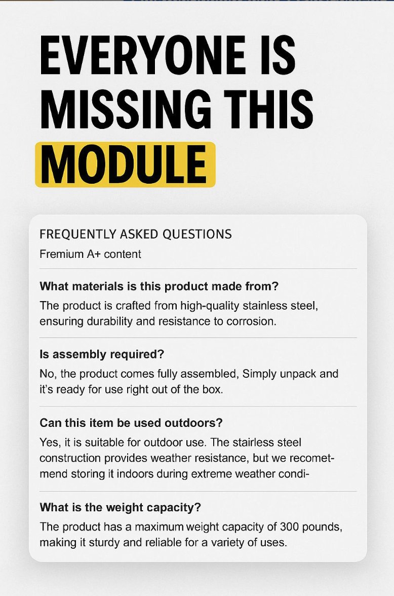MrPrimeAgency's tweet photo. 90% of sellers ignore this Rufus lever. I built a tool that mines Rufus chats vs your ASIN, reveals missing FAQs, and boosts CVR +17.5%. Want yours run?

More below⬇️
https://t.co/7MLQzRzUaA

#AmazonFBA #AmazonSeller #Rufus #Ecommerce #AmazonOptimization #APlusContent #AmazonPPC https://t.co/YQPxTSGQJc