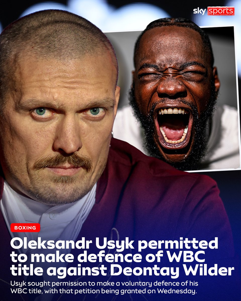 SkySportsBoxing's tweet image. Oleksandr Usyk will be permitted to make a voluntary defence of his WBC heavyweight world championship and that could be against Deontay Wilder 🚨