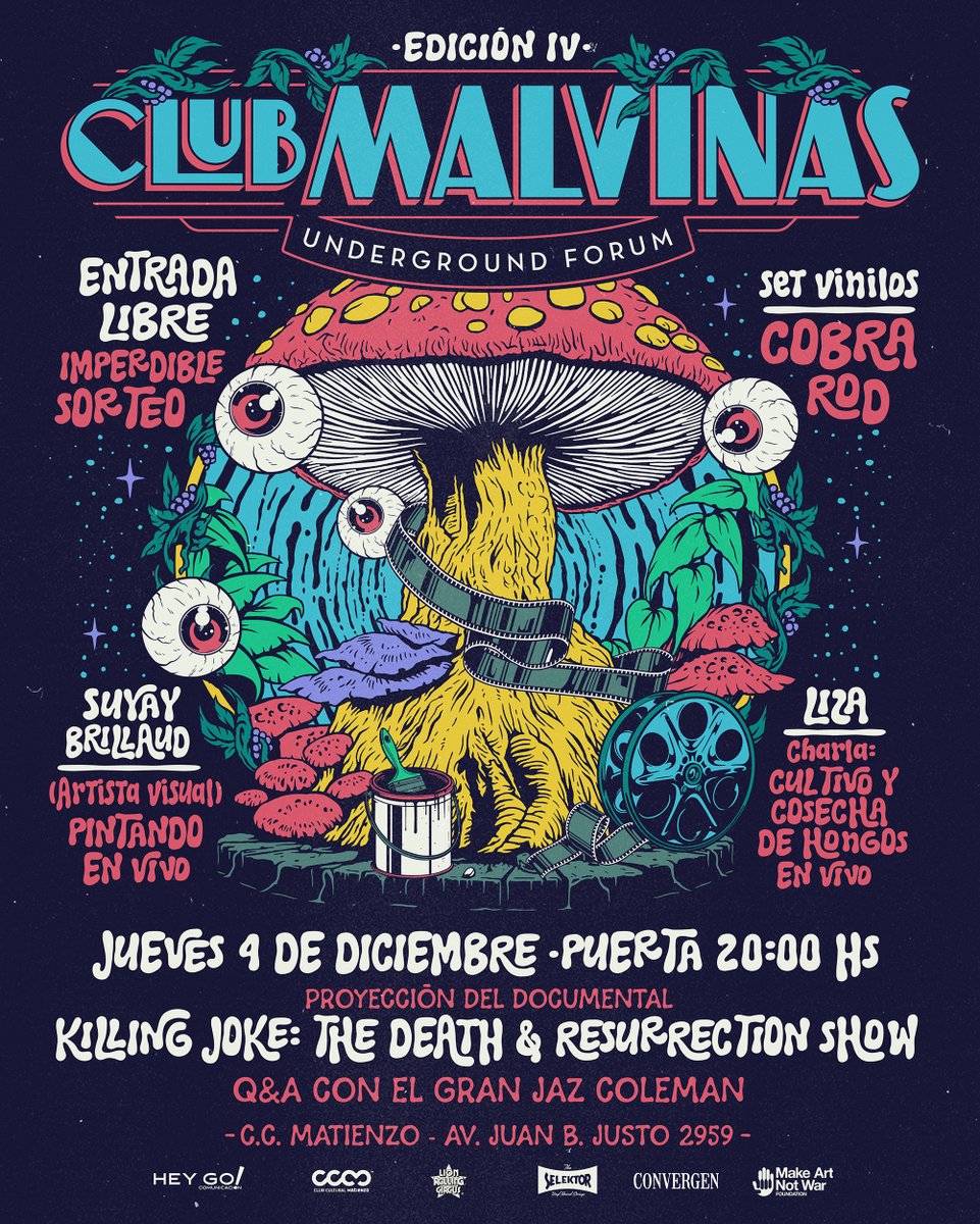 Hoy desde las 20 hs en la terraza del <a href="/cc_matienzo/">Club Cultural Matienzo</a> voy a estar musicalizando con vinilos la cuarta edición del Club Malvinas, una interesante movida multidisciplinaria creada por el gran Jaz Coleman, cantante y líder de <a href="/Killingjokeband/">Killing Joke</a>, ingreso libre y gratuito 🍄