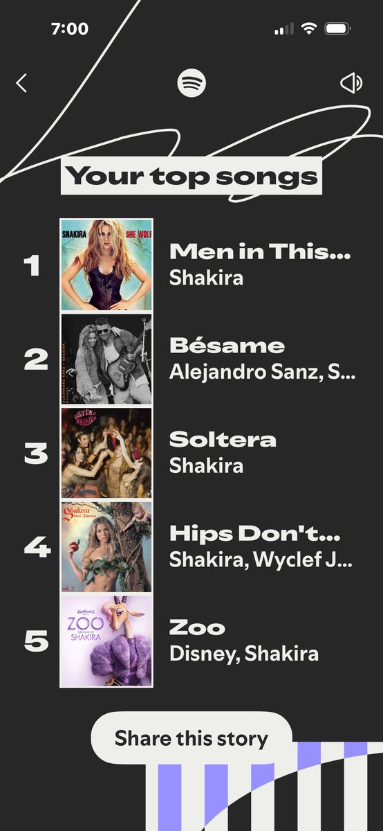 Colomivan's tweet image. Bueno, llegue a casa a la una de la mañana. No e dormido mucho,  a si que me puse a lavar ropa y Spotify me dio mi resumen de 2025! La otra salió por TQG. Lol @shakira siempre serás mi #1!