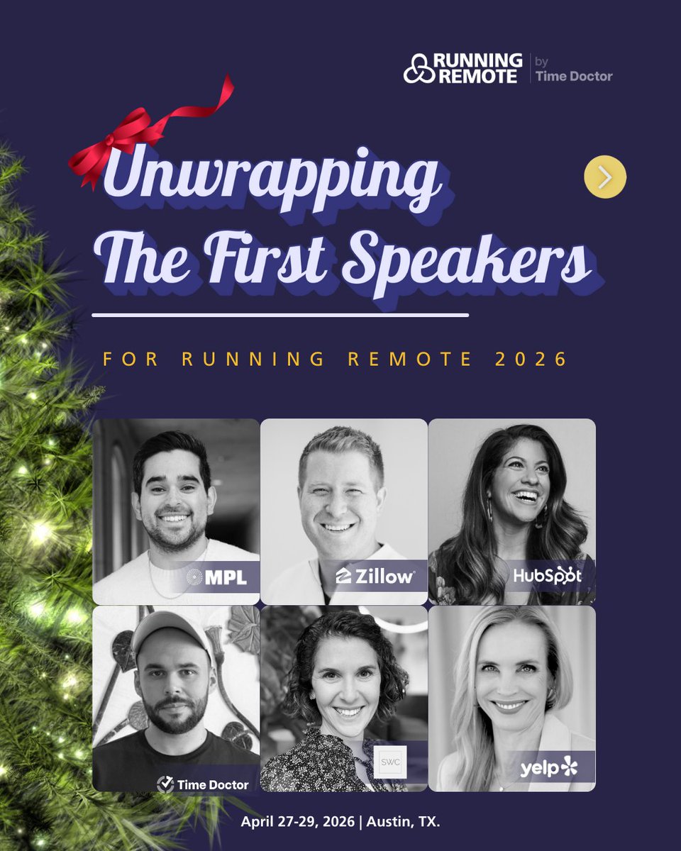 RunningRemote's tweet image. We’re unwrapping the first speakers for Running Remote 2026 🎁🔥

@Doist, @HelpScout, @HubSpot, @Zillow, @Yelp, @ManageYourTime, @Harvard, @BonterraTech, @Bitwage, @Mixergy, @MorningBrew, and many more ...

More speakers coming soon.

→ bit.ly/4phvSzF
