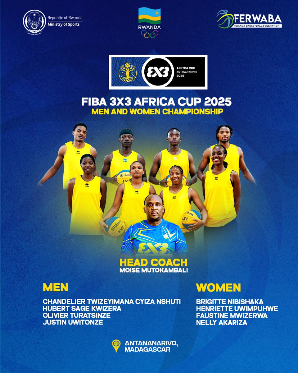 ferwabaRW's tweet photo. Meet Rwanda’s 3x3 Basketball Men’s and Women’s National Teams ahead of the 2025 FIBA 3x3 Africa Cup, taking place in Antananarivo, Madagascar, from 5–7 December.
#WinforRwanda🇷🇼
#3X3Africacup https://t.co/Gh75Uo0eYz