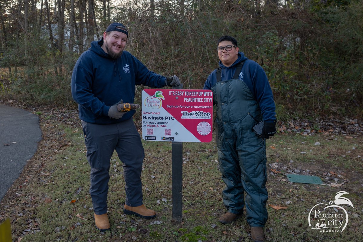 New QR signs are popping up around Peachtree City! 
Scan to:
✔️ Download the Navigate PTC app
✔️ Subscribe to The Slice weekly newsletter

You can stay connected with your city in seconds. 🙌
#PeachtreeCity #NavigatePTC #TheSlice #PTCGA