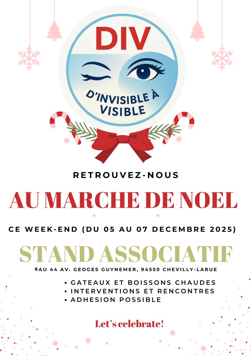 KekeRachel's tweet photo. Venez nombreuses et nombreux au stand de l’association d’invisible à visible, au marché de Noël du 05 au 07 décembre 2025, sur la place Nelson Mandela à Chevilly-Larue(94550). 

Merci pour votre soutien. À bientôt ! https://t.co/PUsp9XjXzh