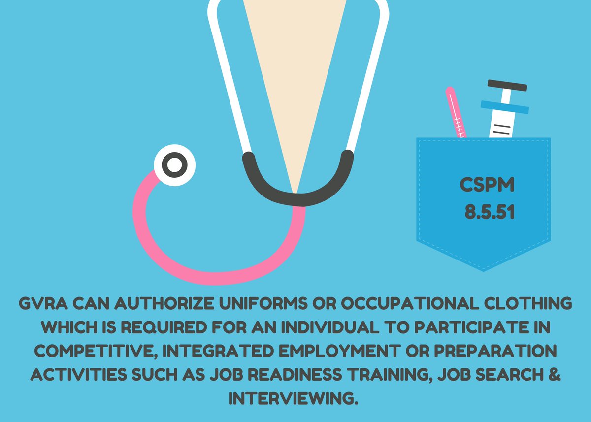 Under CSPM 8.5.51, GVRA may assist w/ the cost of uniforms or other req’d occupational clothing so clients can fully participate in their employment journey.  Removing barriers—big or small—is part of helping Georgians w/ disabilities prepare for, secure, &amp; succeed in employment