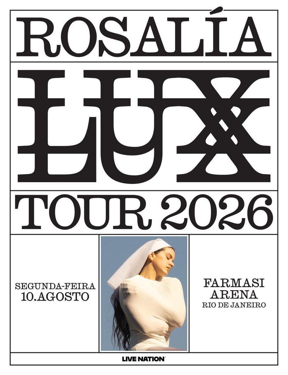 bchartsnet's tweet image. 🚨🇧🇷 LUX TOUR NO BRASIL! A madre ROSALÍA anuncia show de sua nova turnê no Rio de Janeiro no dia 10 de agosto de 2026, uma segunda-feira, na Farmasi Arena.