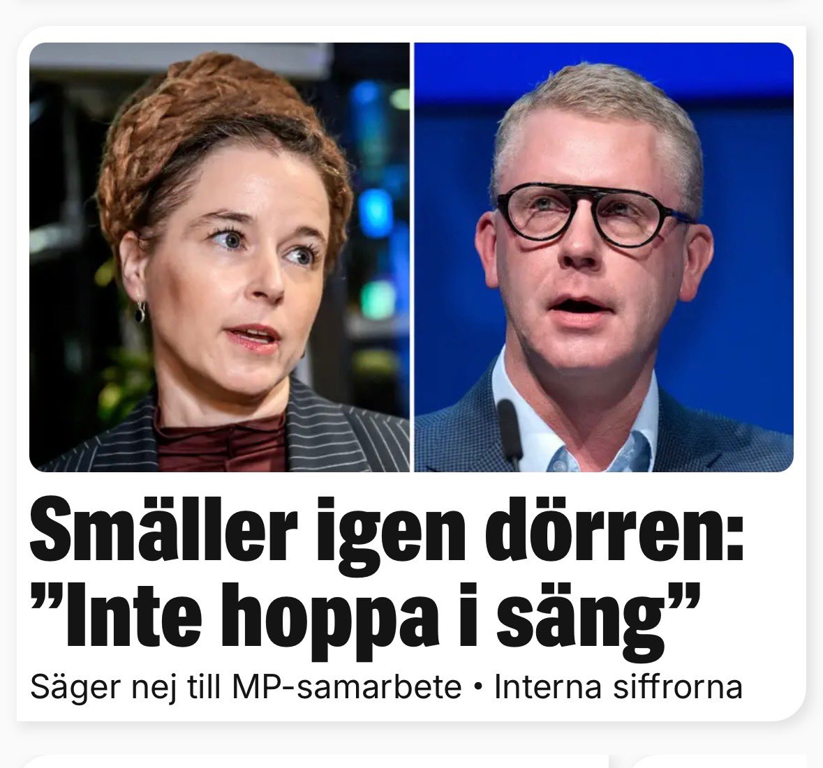 Det är dags att kalla en spade för en spade. Att tala klarspråk. Att ge ett tydligt besked om Moderaterna i Region Stockholm inför regionvalet: Moderaterna ska inte hoppa i säng med Miljöpartiet. Vi stänger nu dörren till MP. Det beskedet ger jag idag i Expressen. En tråd. 1/9