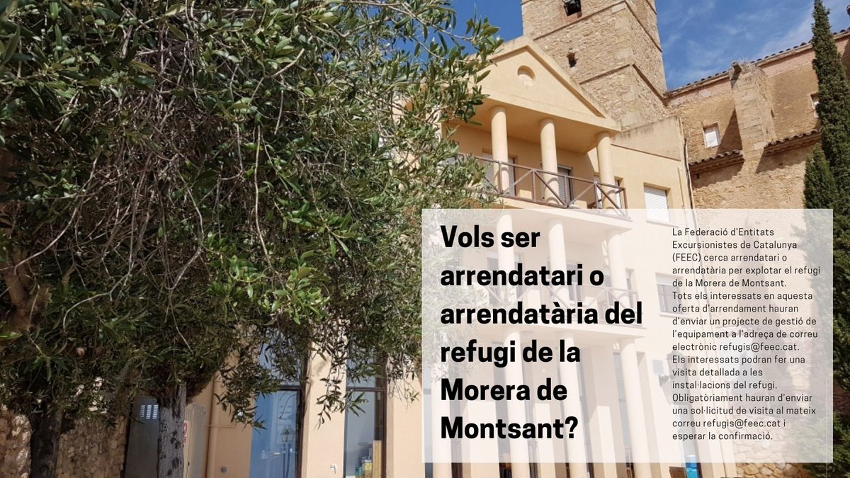 🔎🏡 La #FEEC cerca arrendatari o arrendatària per al refugi de la Morera de Montsant (Priorat), situat en ple Parc Natural de la Serra de Montsant.

🔗tuit.cat/WTX0h

#sentlamuntanya #sommuntanya #refugisfeec