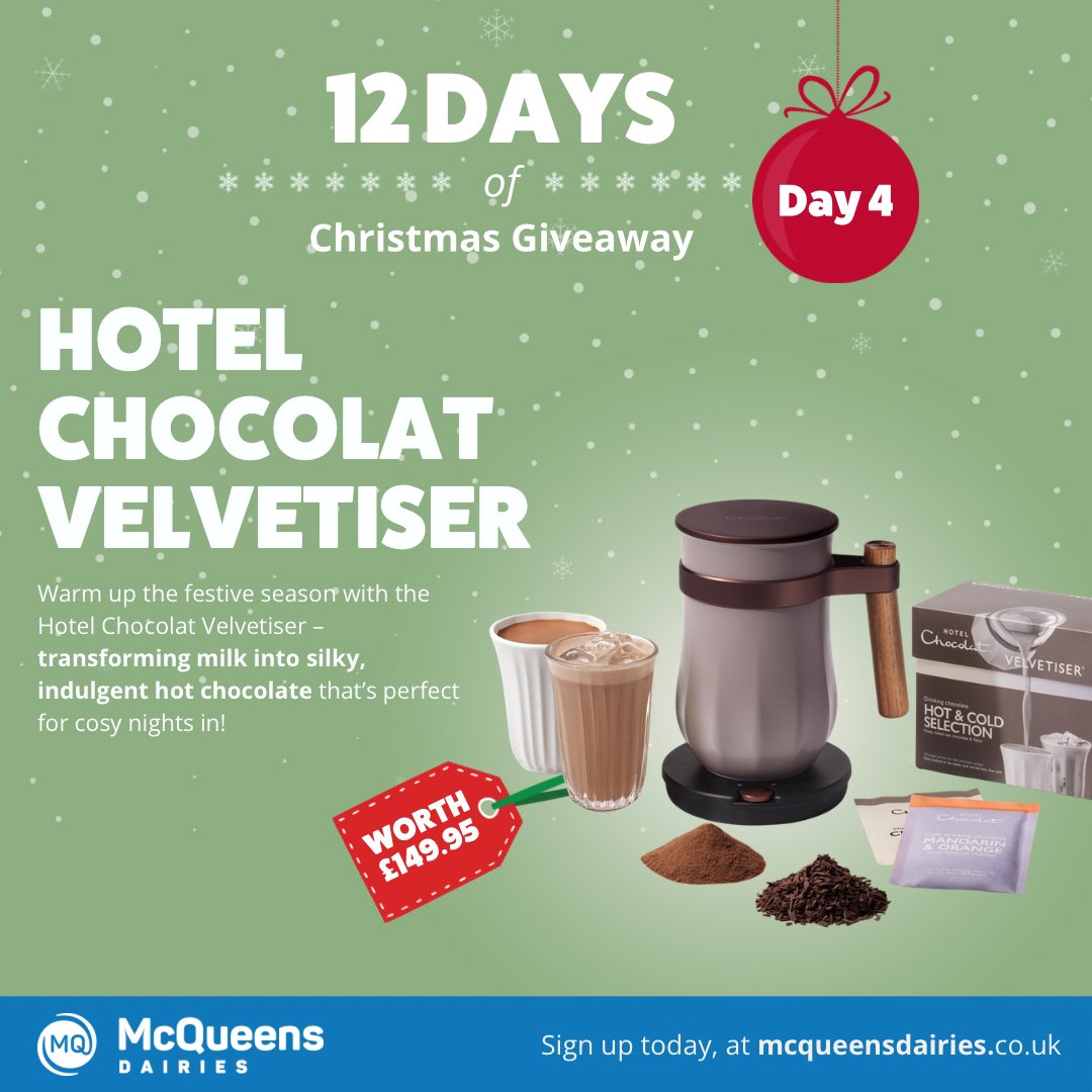 ✨12 days of Christmas competition✨

🎅Day 4 - Hotel Chocolat Velvetiser
(Existing customers only)

HOW TO ENTER: 
🎁FOLLOW @dairiesmcqueens
🎁LIKE AND RETWEET
🎁TAG A FRIEND

🎉EXTRA ENTRIES are also available on our Facebook and Instagram.
