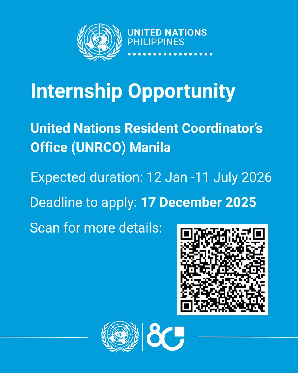 UNPhilippines's tweet photo. Come and join us! The @UNPhilippines Resident Coordinator's Office in Manila is offering an opportunity for young professionals to obtain first-hand experience w/ an international team to support the sustainable development agenda in the Philippines. https://t.co/rUjT5cGVc0 https://t.co/kNYRGO6HOe