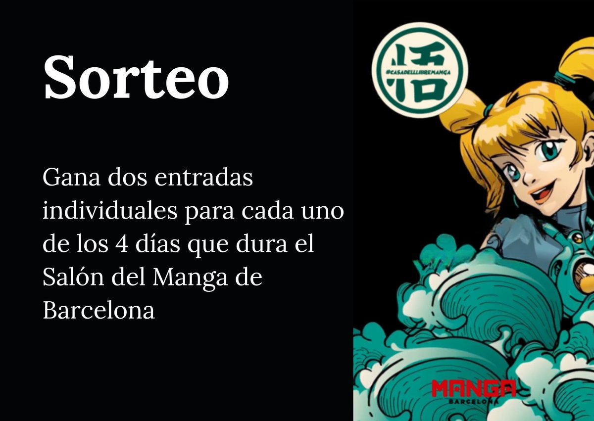 casadellibro's tweet image. ¡¡¡SORTEO EXPRÉS!!!

¿Quieres conseguir dos entradas individuales, una para cada día, del @MANGAbcn?
Pues solo tienes que cruzar los dedos y:
✅ Síguenos
❤️ Dale al like
🔁 Repostea

⚠️Anunciamos ganadores a las 16:00h de hoy⚠️
BBLL: ow.ly/UaXQ50XBIqb