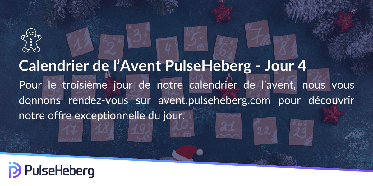 pulseheberg's tweet image. 🎁 Jour 4 du calendrier de l’avent PulseHeberg : une nouvelle surprise vous attend aujourd’hui ! Offre valable uniquement ce jour, ne manquez pas l’occasion d’en profiter.

▶️ avent.pulseheberg.com