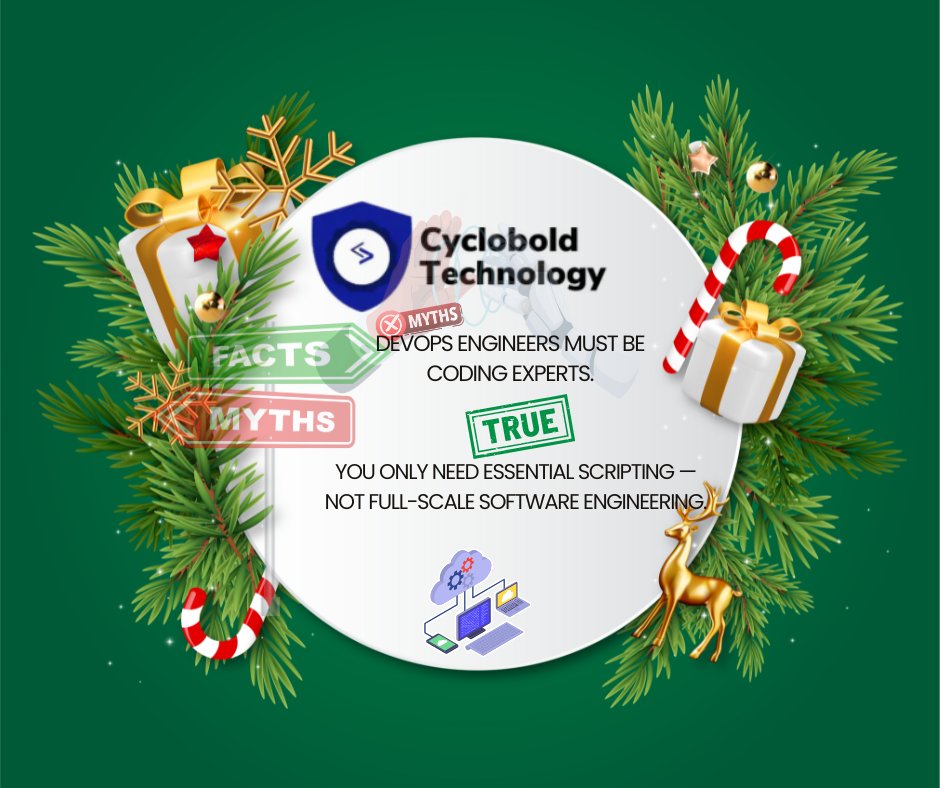 cyclobold's tweet image. Myth: DevOps engineers must be expert coders
💡 DevOps requires smart automation, not expert-level software engineering. Basic scripting is enough to get started.
#DevOpsEngineer #LearnDevOps #TechBeginner #CareerInTech #UpskillToday #CodingMyths #TechTrends2025 #LearnWithUs