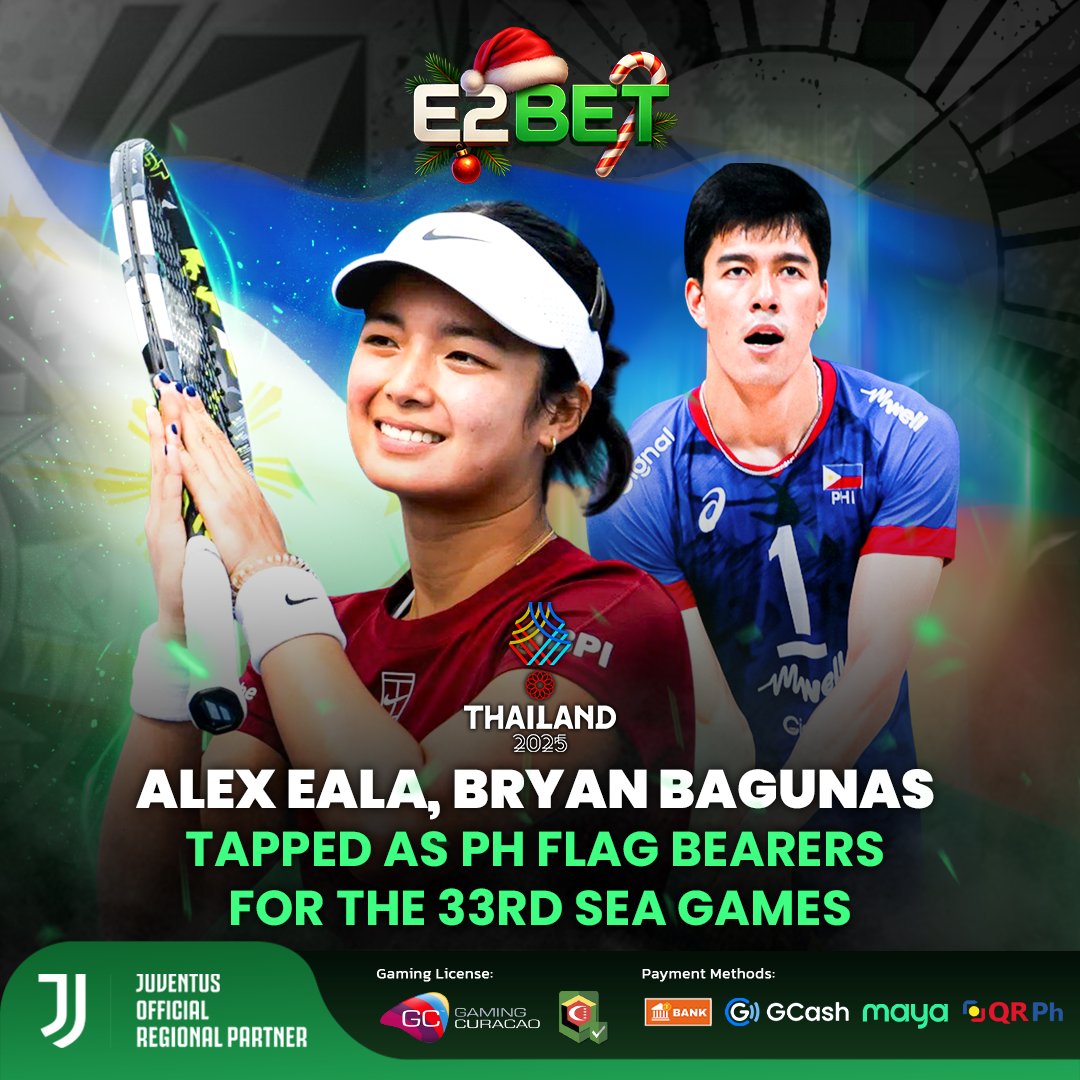 e2betph's tweet photo. TEAM PHILIPPINES!
Tennis prodigy Alex Eala and volleyball superstar Bryan Bagunas will carry the Philippine flag at the upcoming SEA Games in Thailand. 🇵🇭✨
#FlagBearers #TeamPhilippines #33rdSEAGames #E2SPORTS https://t.co/JSVP6ZF2CJ