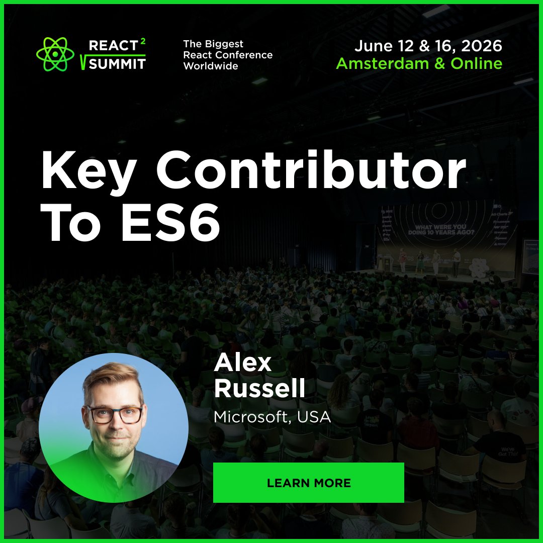 ReactSummit's tweet image. 🔥 Cheers to Alex Russell at React Summit!

Partner PM on Microsoft Edge, Blink API owner, longtime TC39 member, and a driving force behind PWAs, Service Workers, Web Components &amp;amp; ES6.

Super excited for this session: reactsummit.com