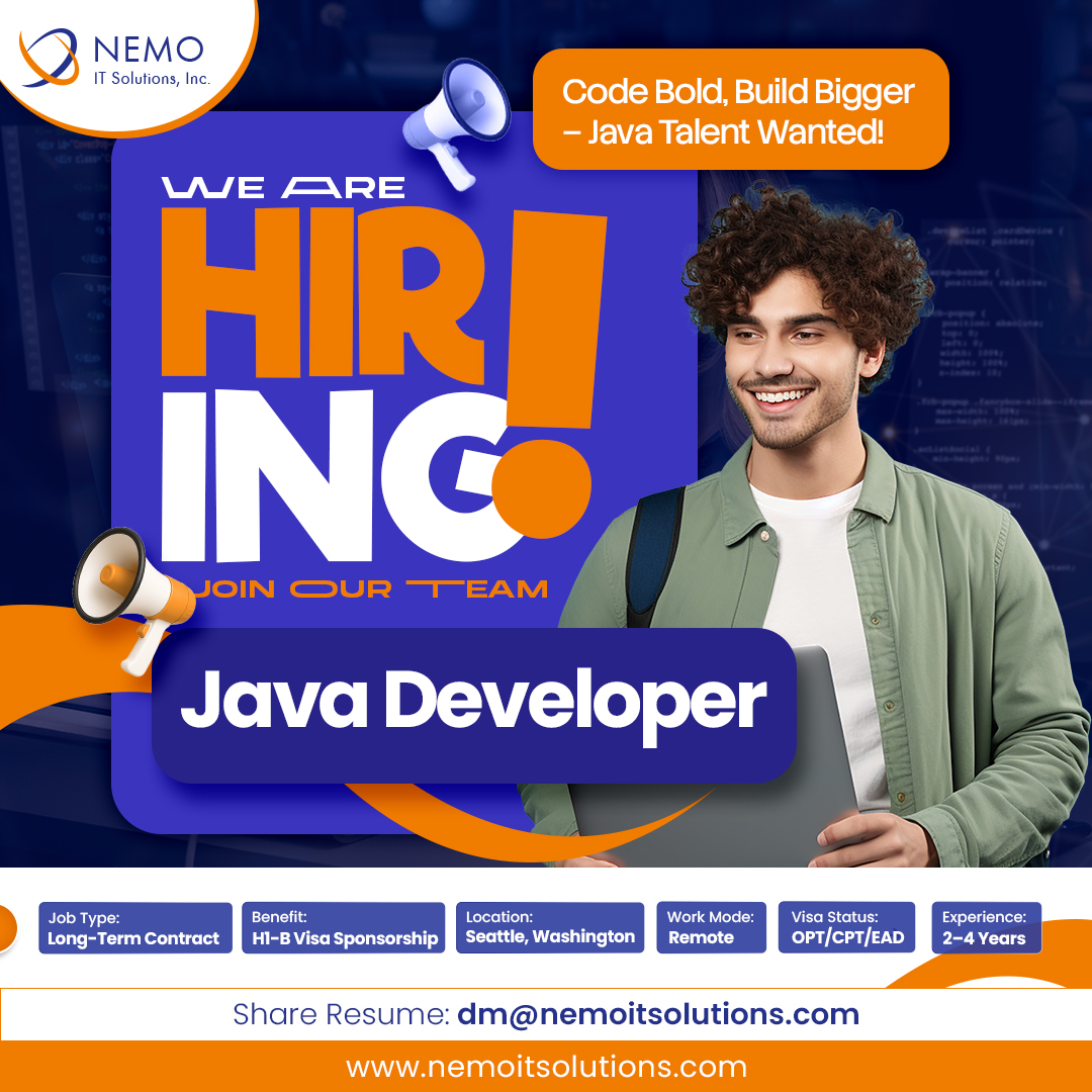 nemoitsolutions's tweet image. 💻 @nemoitsolutions  —We&apos;re Hiring Java Developers!
Code Bold, Build Bigger—Java Talent Wanted!
📩 Share Your Resume: dm@nemoitsolutions.com
.
.
#javadeveloper #javajobs #itjobsusa #seattlejobs #remotejobs #hiringnow #techcareers #nemoitsolutions #developerjobs #jobsearch #h1b