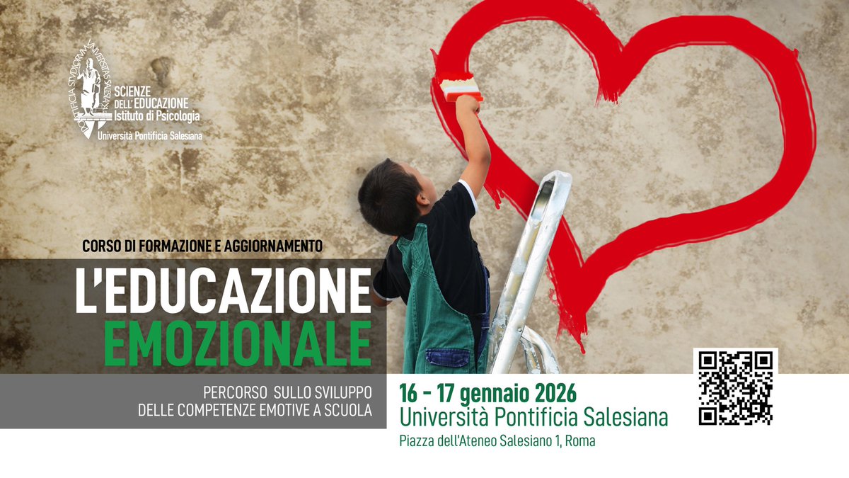 🧠 Corso “Educazione emozionale”
📅 16-17 gennaio 2026 – UPS Roma
12 ore per sviluppare competenze emotive a scuola.
💳 100€ (Carta Docente) | MUR–S.O.F.I.A. 101986
📧 Iscrizioni entro 20/12: info@unisal.it
🔗 Info: unisal.it/article/6821-l…