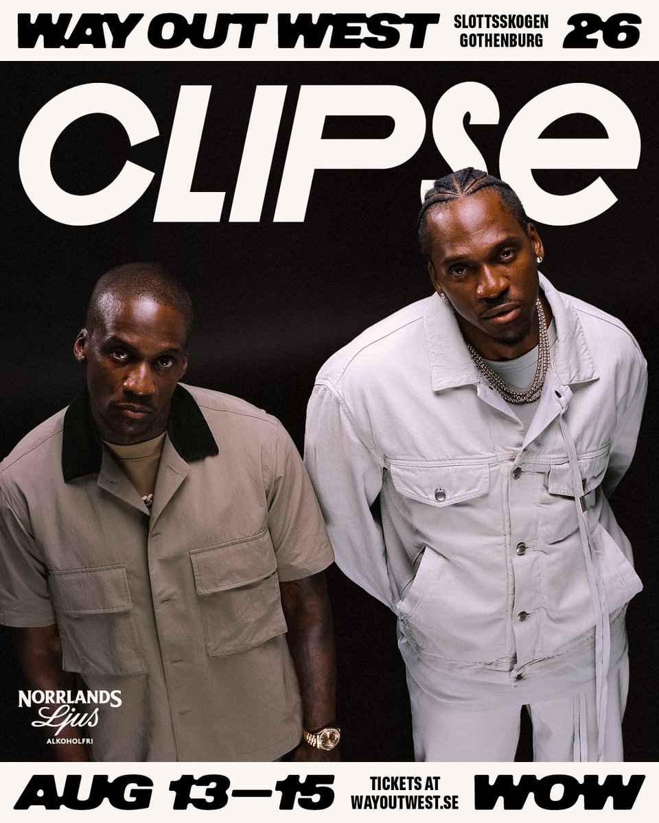 Clipse confirmed for Way Out West!

––&gt; wayoutwest.se