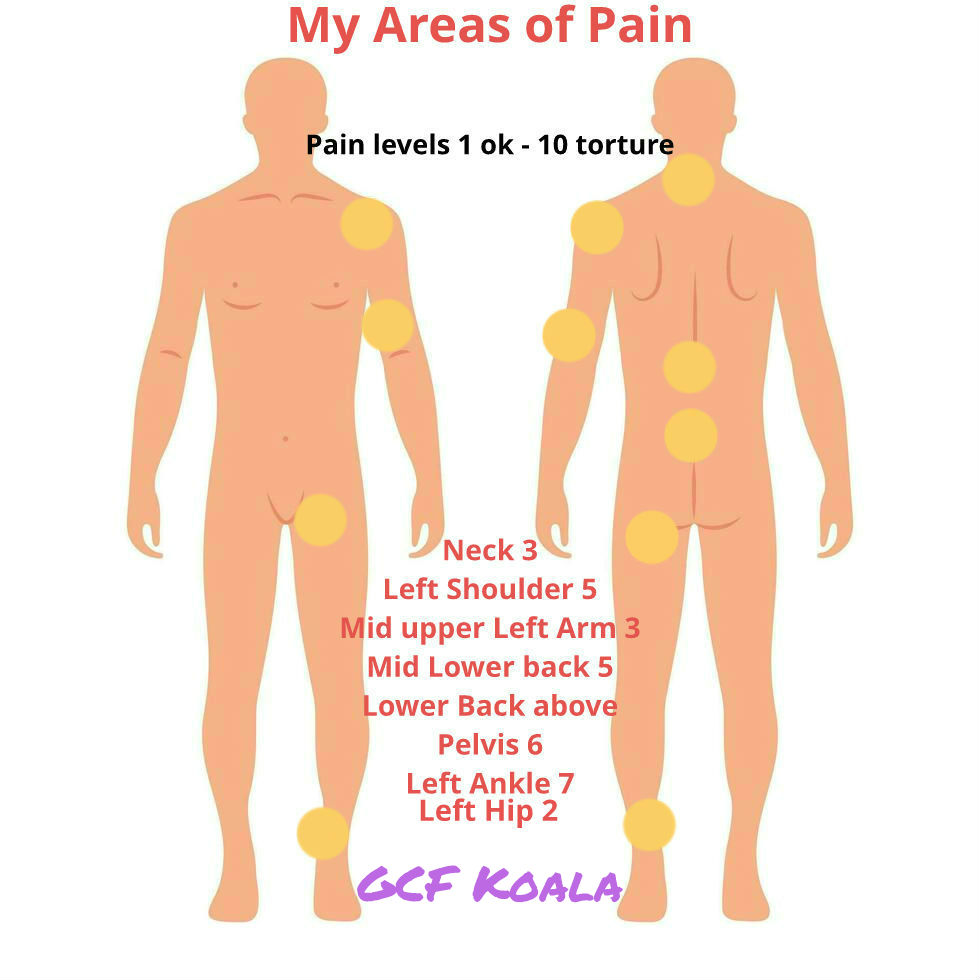 FuscoGiovano's tweet photo. My Current #pains / #pain with there levels multiple #compressedvertebrae #shoulderreplacement #ankleinjury https://t.co/5Xr4IWchmh