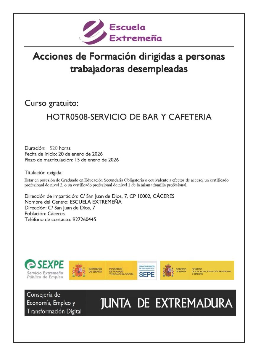 sexpeemplea's tweet photo. 👉 Aquí os dejamos algunos carteles de cursos cuyo inicio está próximo.
🔎 Para consultar más detalles, localízalos a través de nuestro buscador: https://t.co/KKkaR1bvKQ 
#formación #SEXPEemplea #Extremadura https://t.co/1RVnCJfp3j