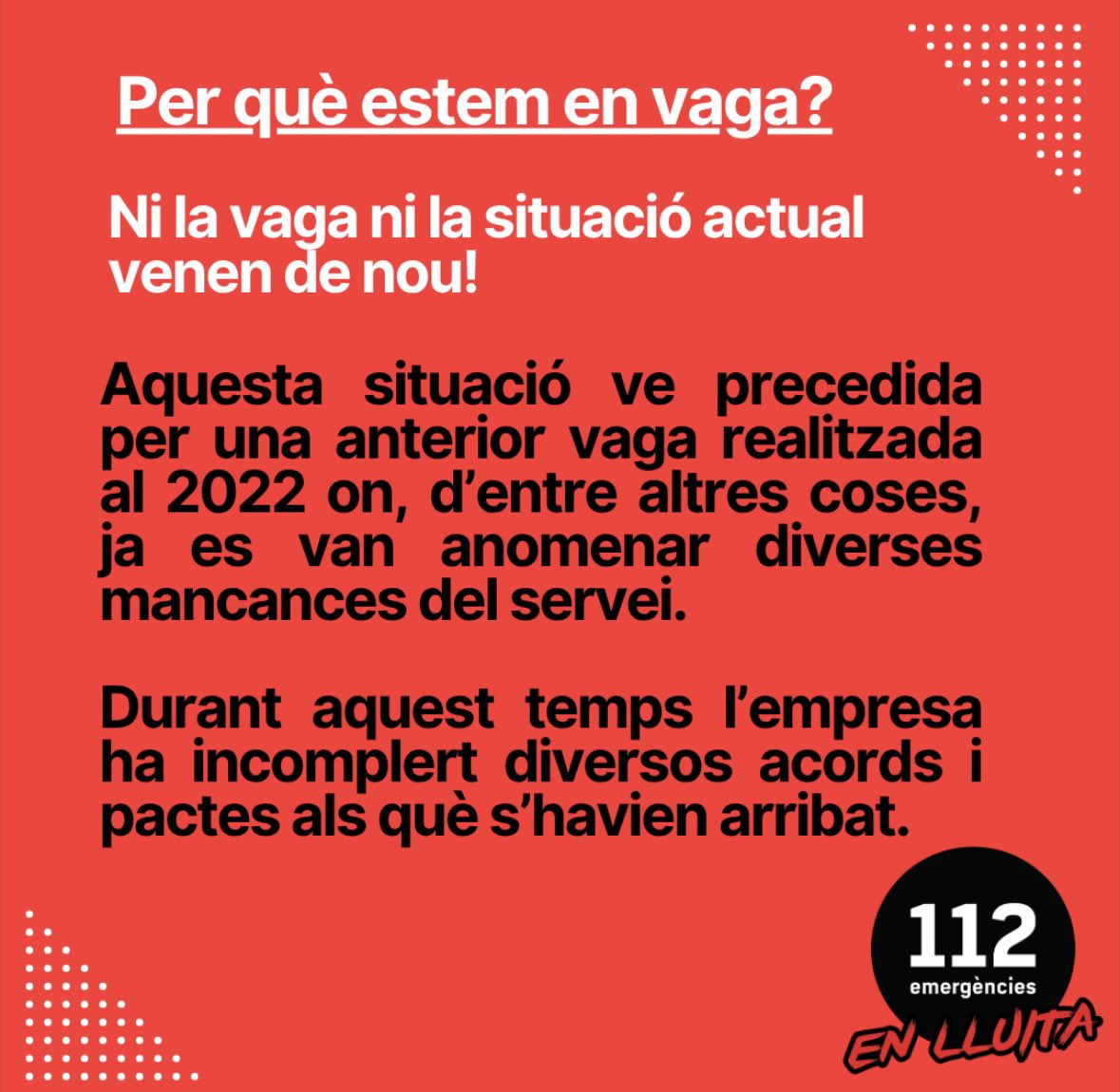 Ni la vaga ni la situació actual venen de nou! 

El seu negoci la teva teva precarietat😤

#112EnLluita✊

Torne’m-hi!🔄

#112Emergencies