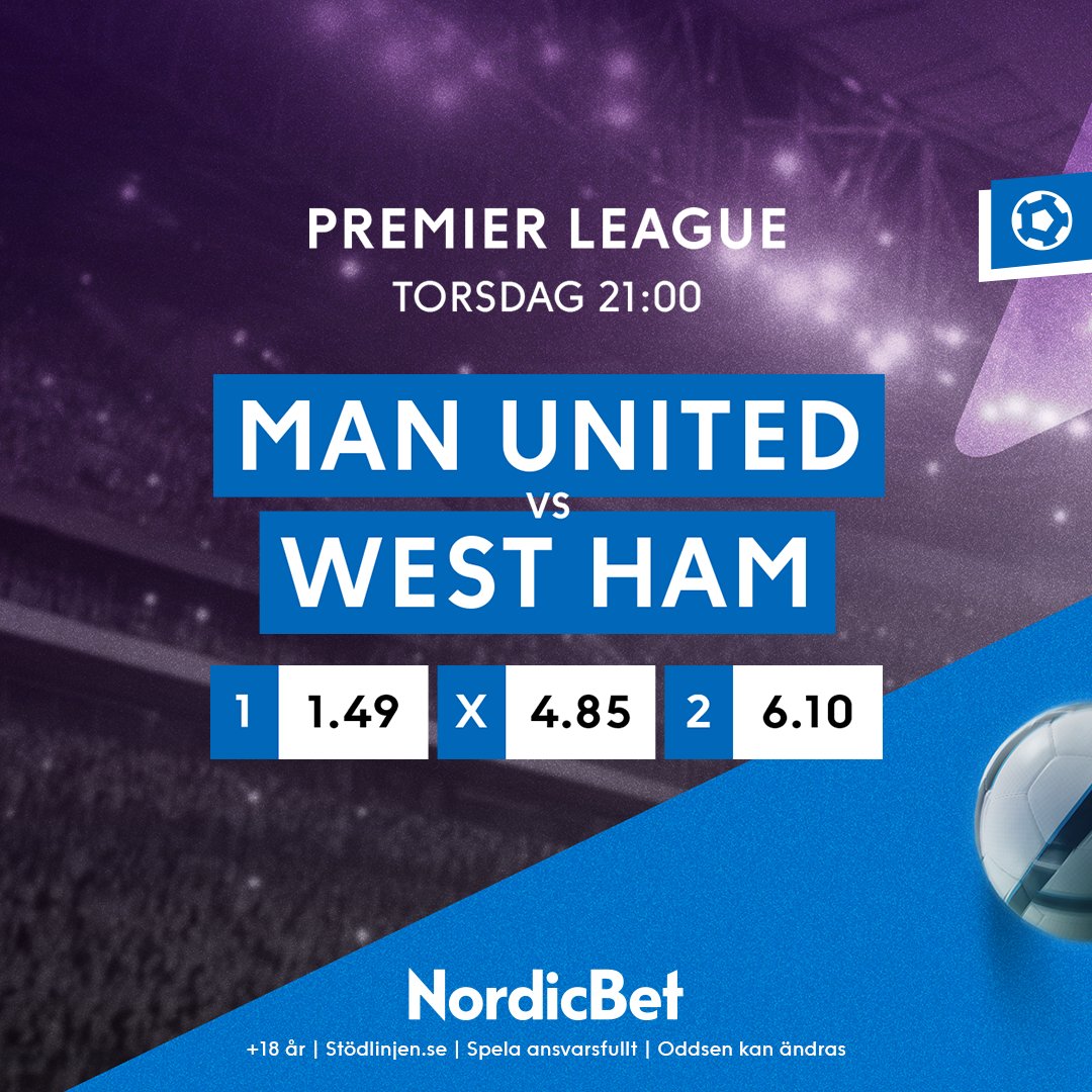 Planenlig vinst för hemmalaget eller kan West Ham skrälla? Avspark 21.00 på Old Trafford. ⚽🏴󠁧󠁢󠁥󠁮󠁧󠁿

Oddsen: go.nordicbet.com/PL-SV

+18 år | stödlinjen.se | Spela ansvarsfullt