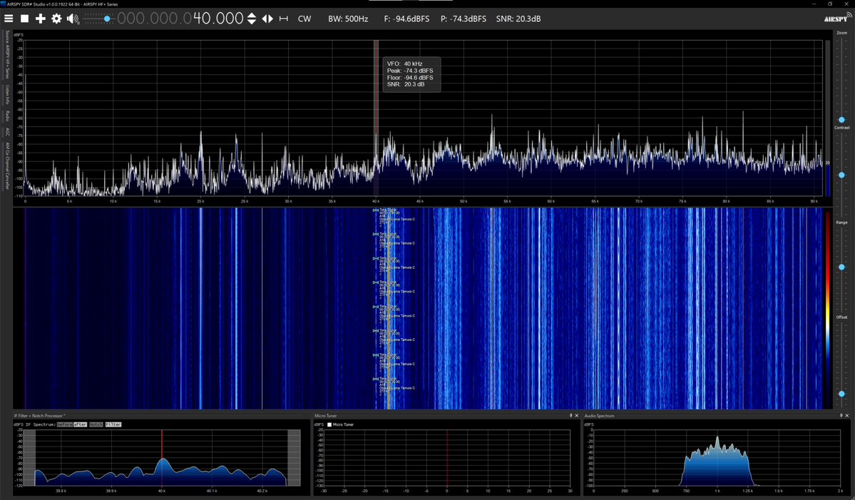 radiosiesta's tweet image. 今しがたのVLF
22.2、25、40kHzは入感中
25kHzは不感
54、60kHzはノイズのため入感確認ができません

こんばんは
#VLF 
#Airspy
#SDRSharp
#YouLoop
#YouTwin
