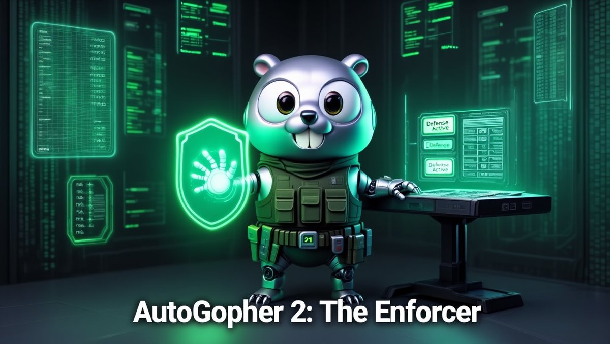 serg71kz's tweet image. AutoGopher 2: The Enforcer 🛡️⚡

A calm guardian with steel discipline.
He spots risks early and shuts down danger before it spreads.
Silent. Precise. Unstoppable.

#AutoGopher #AI #Crypto #DeFi #TradingAgents @gopher_ai