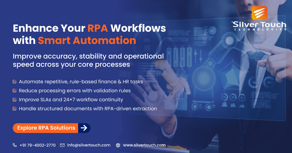 Many enterprises use RPA, but reliability and accuracy still remain challenges.

Our Smart Automation approach strengthens RPA workflows - reduces manual effort, improves SLAs and ensures stable 24×7 process continuity.

Explore: silvertouch.com/robotic-proces…

#RPA #SmartAutomation